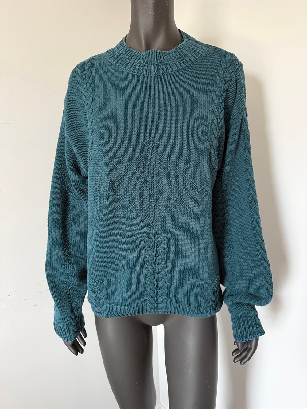 398. Woolrich Made in USA Cotton Cable Knit Sweater Teal Size XL